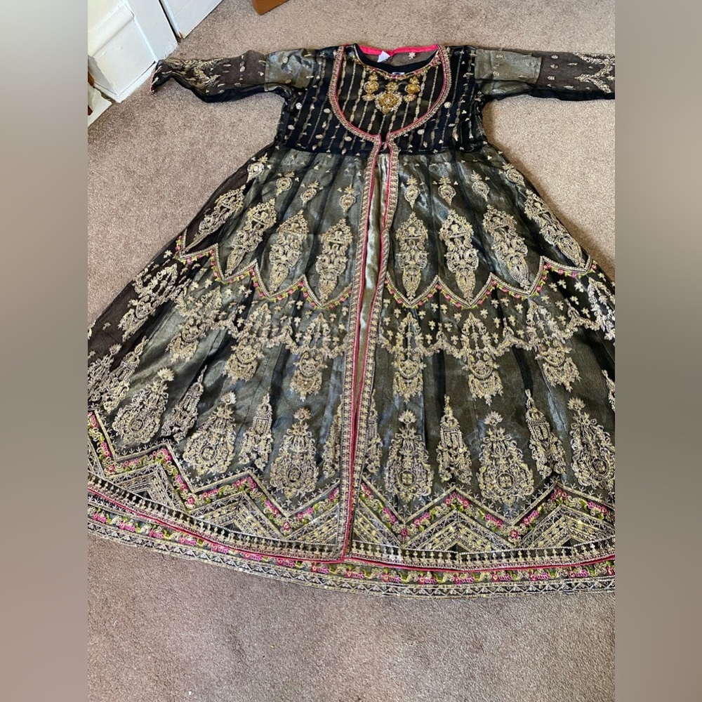 Pakistani indian 4 pieces net maxi with heavy embroidery and hand work